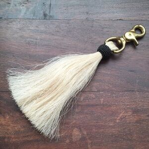 Cleobella Horsehair Tassel Keychain handbag deco gold clasp black large